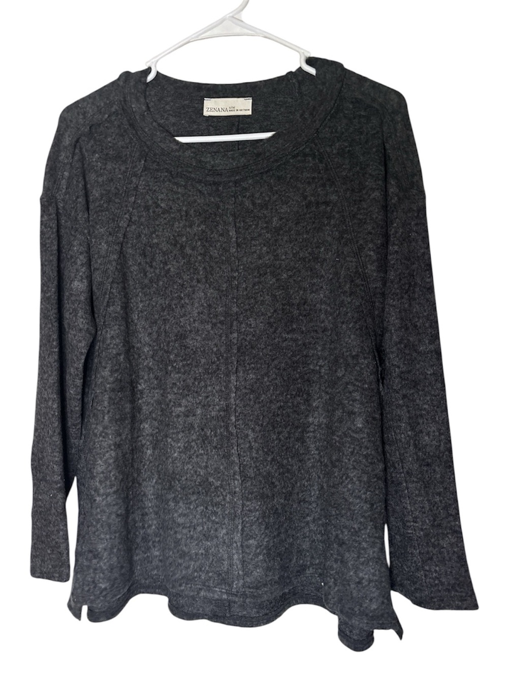 Zenana Oversized Soft Cozy Charcoal Gray Black Crewneck Sweater